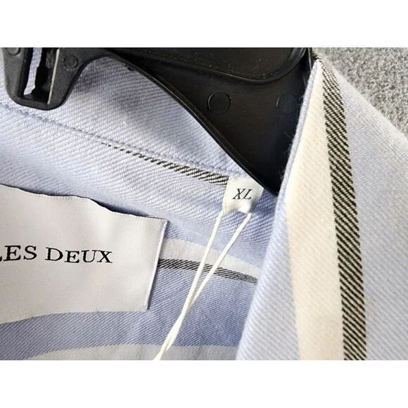 Les Deux Lawson Stripe SS Shirt Short Sleeves Men's XL Summer Sky Button Closure